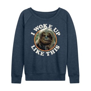Women's - Star Wars - I Woke Up Like This Chewie Lightweight French Terry Wide Neck Long Sleeve Shirt - 1 of 4