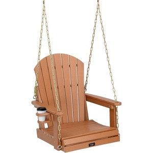 VINGLI Heavy Duty 880 LBS HDPE Porch Swing Outdoor with Rotatable Cup Holder, 1-Person Patio Hanging Swing with Adjustable Chains Teak - 1 of 4