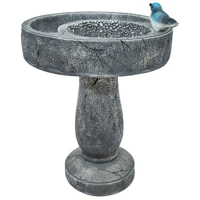 Gray Polyresin Bird Bath with Feeder Compartment, 27" Tall
