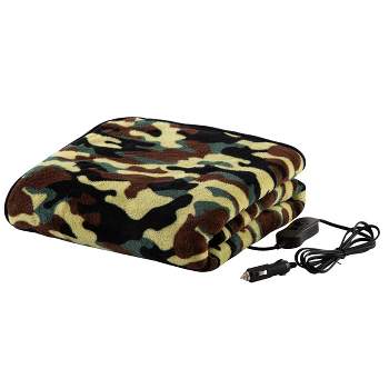 Heated Blanket - Ultra Soft Fleece Throw Powered by 12V Auxiliary Power Outlet for Travel or Camping - Winter Car Accessories by Stalwart (Green Camo)
