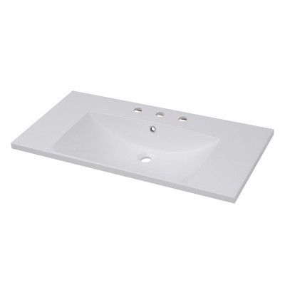 Vynxaria 36"L x 18"W White Resin Countertop Bathroom Sink 8-inch Faucet Holes with Overflow