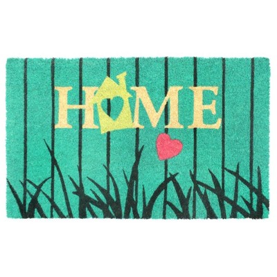 1'6" x 2'6" Tufted Bird House Home Coir Doormat Ice Green - Raj