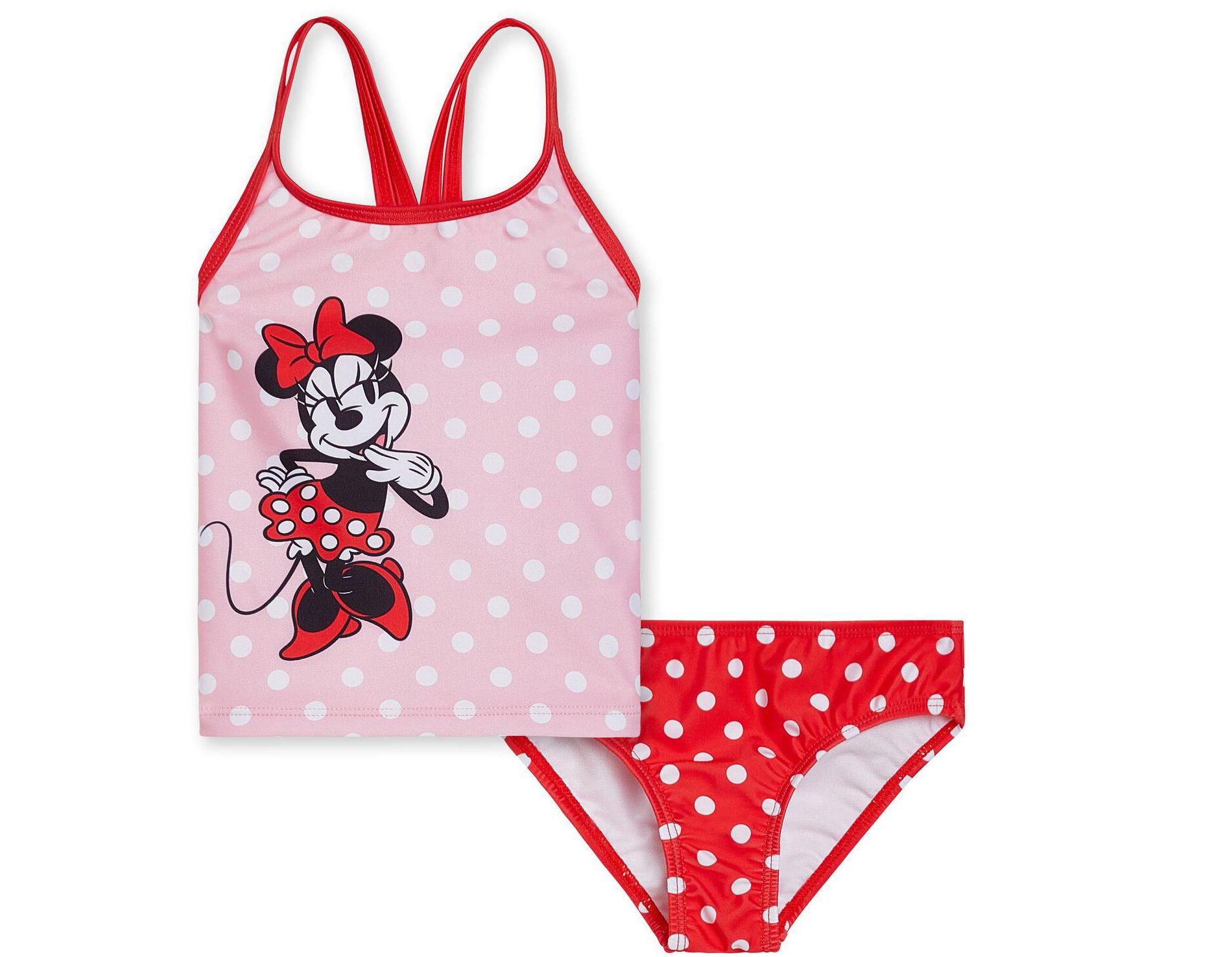 Disney Minnie Mouse Toddler Girls UPF 50+ Racerback Tankini Top and Bikini Bottom Swim Set Polka Dots Pale Pink / Red Polka Dots 4T