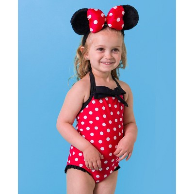 RuffleButts Toddler Girls UPF50+ Halter One Piece - Red Vintage Polka Halter, 4T — фото 3