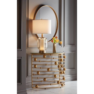 Liam Gold Beaded Demilune Console with Mirrored Top