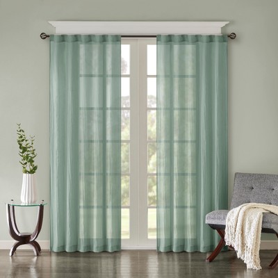 Aqua Sheer Polyester Ground Length Window Drapes, 2-Piece Set