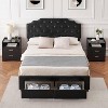 Upholstered Leather Full Size Bed Frame, Storage Queen Bed Frame with 2 Drawers and Curved Button Tufted Design Headboard, Wooden Slats Support - 3 of 4