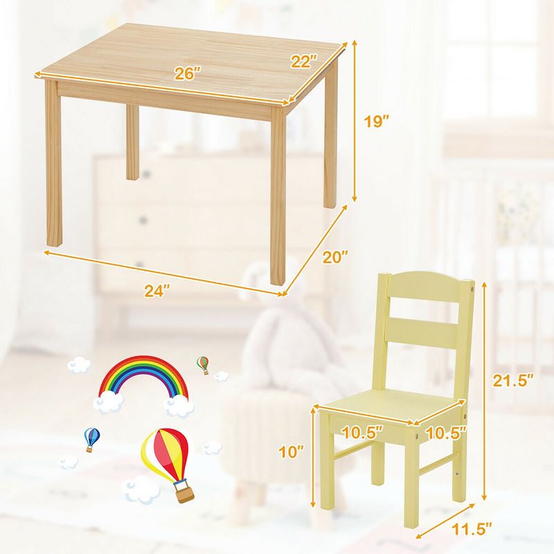Costway Kids 5 Piece Table Chair Set Pine Wood Multicolor Children Play Room Furniture, 2 of 11