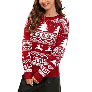 Clearlove Women's Ugly  Christmas Sweaters Reindeer Holiday  Knit Sweater Long Sleeve Pullover - 1 of 4