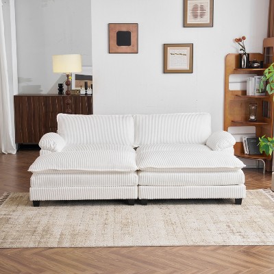 Karl Home |90'' W Off-white Corduroy Modular Cloud Couch Sleeper Sofa