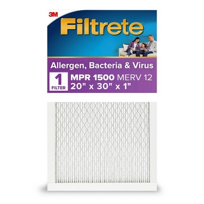 Filtrete Ultra Allergen 20x30x1 Air Filter: MERV 12 Electrostatic Furnace & AC Filter, Captures Viruses, Dust, Pet Dander