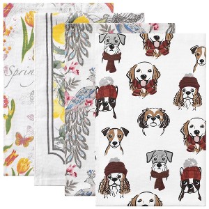 Unique Bargains Cotton Animal and Floral Printed Design Kitchen Towels 18" x28" 4 Pcs - 1 of 4