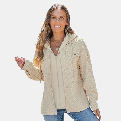Women's Cozy Soft Brushed Houndstooth Hooded Utility Jacket - Cupshe