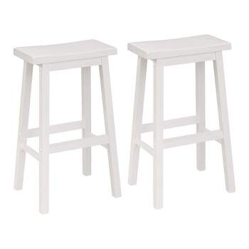 PJ Wood Classic Saddle-Seat 29 Inch Tall Kitchen Counter Stool for Homes, Dining Spaces, and Bars with Backless Seat, 4 Square Legs, White, Set of 2