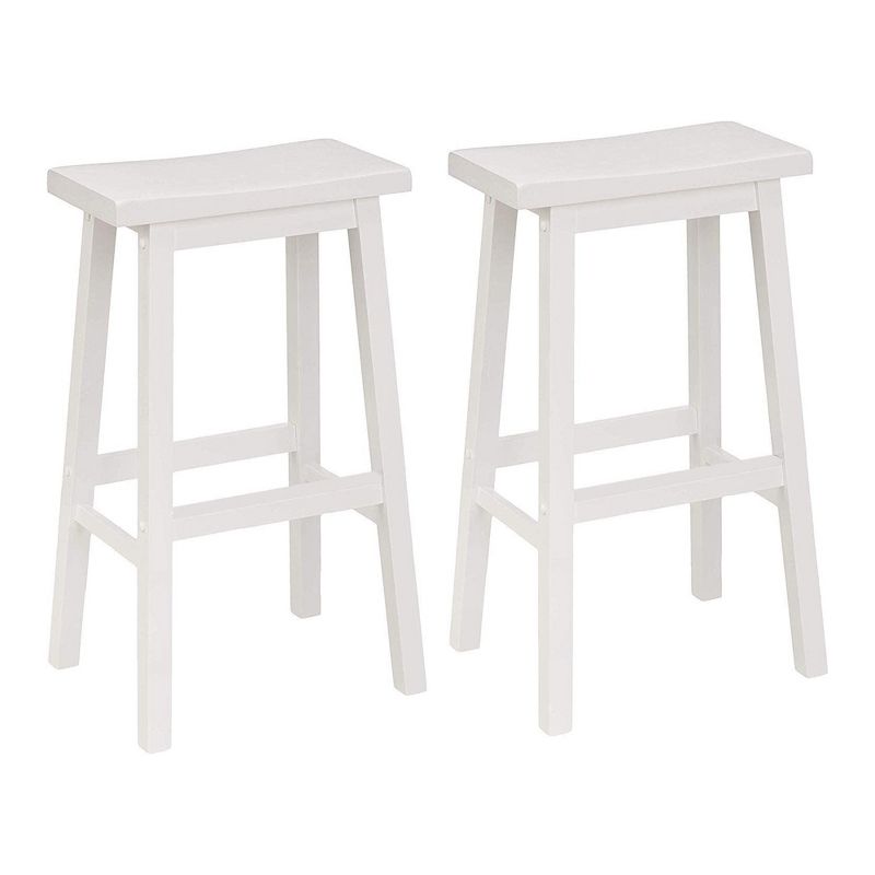 PJ Wood Classic Saddle-Seat 29 Inch Tall Kitchen Counter Stool for Homes, Dining Spaces, and Bars with Backless Seat, 4 Square Legs, White, Set of 2, 1 of 7