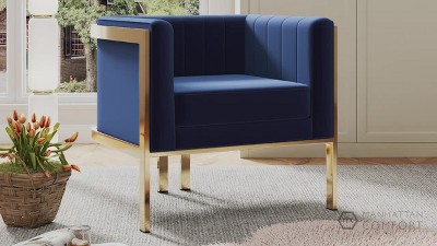 Set of 2 Gray Velvet Barrel Accent Chairs with Metal Frame