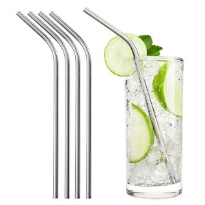 True Sippy Stainless Steel Cocktail Straws, Reusable Metal Straws, Dishwasher Safe, 8 Inch, Set of 4, Silver - 1 of 4