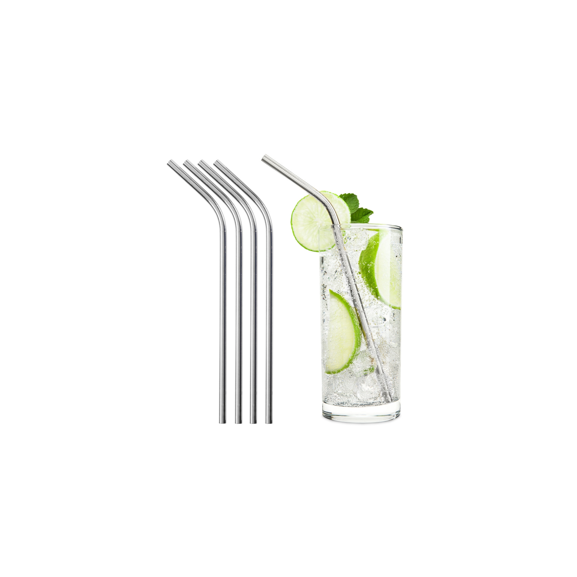 True Sippy Set of 4 Stainless Steel Straws, 8” Reusable Metal Drinking Straws for Highball Glasses, Tequila Soda, Iced Tea, Home Bar Gifts, BBQ Party