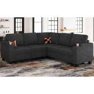 Belffin L-Shaped Fabric Sectional Couch - Modular Design with Hidden Storage & Removable Cup Holder - 1 of 4