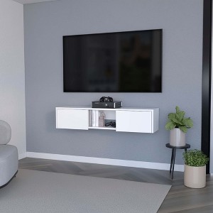2-Door Floating TV Stand, Wall-Mounted, Compact Design with Concealed Storage and Open Shelf - 1 of 4
