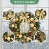 Christmas Wreath, Pre-Lit Xmas Wreath for Front Door with Gold Bowknot, Artificial Pre-Decorated Wreath with Ball Ornaments, Ribbons, Pine Cones - 2 of 4