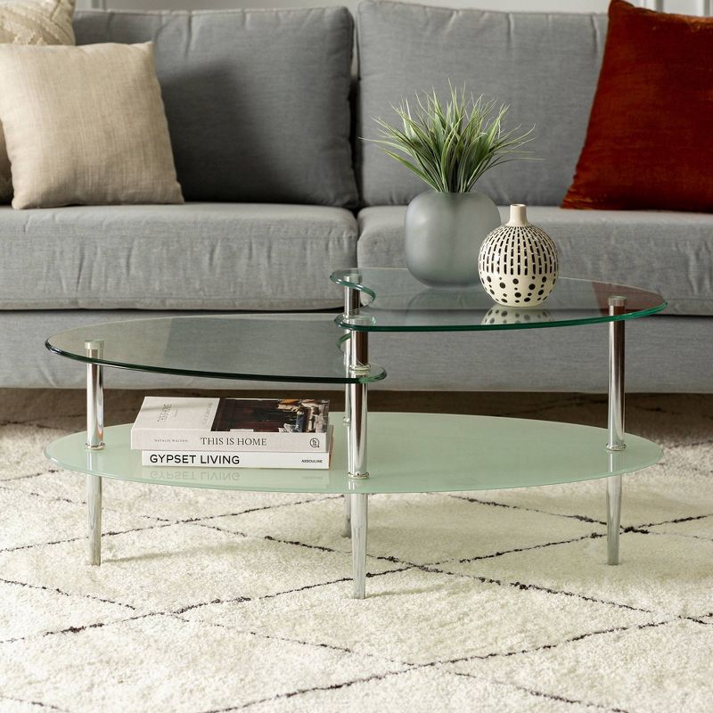 Glass Oval Living Room Metal Coffee Table - Saracina Home, 5 of 10