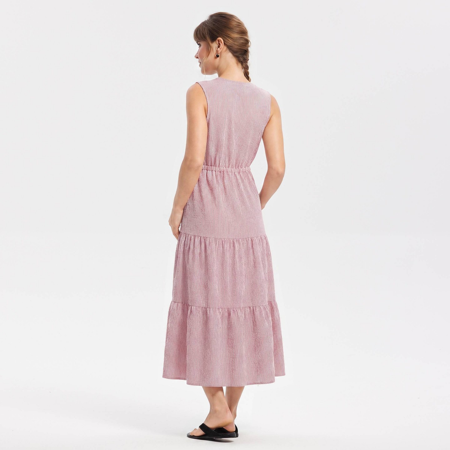 Женское платье Universal Thread Button-Front Tiered Midi, цвет: Красный — фото 2