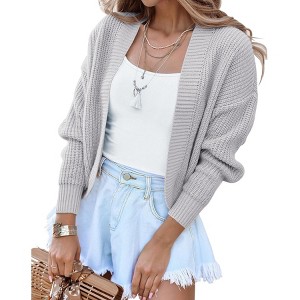 Coolmee Women's Long Sleeve Open Front Knit Cropped Cardigan Sweaters Casual Drop Shoulder Short Shrugs Sweater Coats - 1 of 4