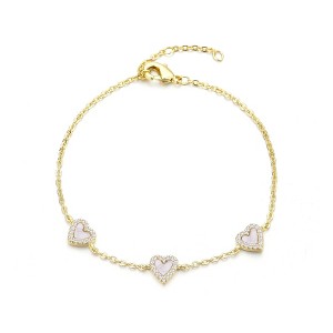 Adornia 14k Gold Plated Mother of Pearl Mini Halo CZ Heart Bracelet - 1 of 4