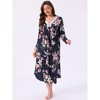 INSPIRE CHIC Women's Floral Pajama Midi Dresses V Neck Long Sleeve Lace Trim Midi Nightgowns - 3 of 4