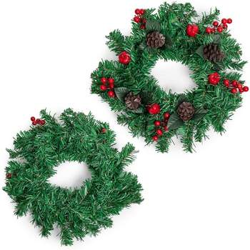 12" Christmas Wreath - Artificial Pine Front Door Ornament Decoration