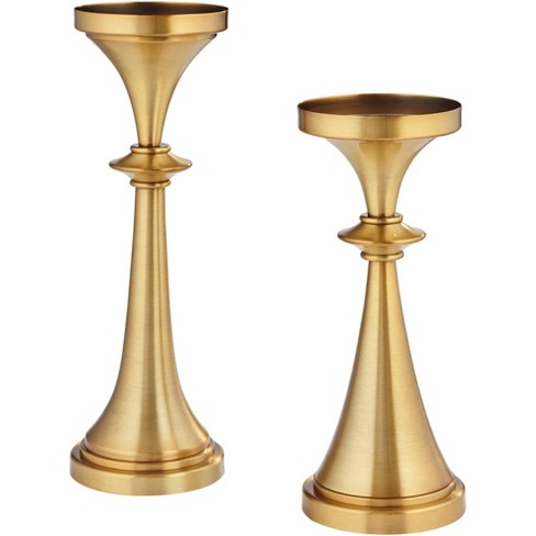 Studio 55d Anapali Warm Brass Spun Metal Pillar Candle Holders Set Of 2 :  Target