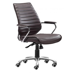 Low Back Office Chair 37.4–40.6"H Espresso – Faux Leather Upholstery & Chromed Steel Frame, Adjustable Swivel Office Chair By Zuo Modern - 1 of 4
