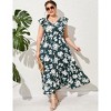 Women's Plus Size Summer Dress with Pocket Ruffle Cap Sleeveless V Neck Side Split Long Beach Maxi Dress - 2 of 4