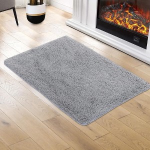 Modern Solid Soft Fluffy Shaggy Floormat Home Decor, 2' x 3' Light Gray - 1 of 4