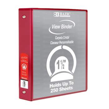 Bazic Products 3-Ring View Binder with 2 Pockets, 1.5", Red