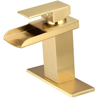 BWE Waterfall Single Hole Single-Handle Low-Arc Bathroom Faucet With Pop-up Drain Assembly