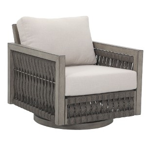 Cesicia 29'' x 32.9'' x 29.3'' in Gray Aluminum Rotating Armchair, Single Sofa with Woven Rattan Seat &Cushion For Living Room, Bedroom, Office - 1 of 4
