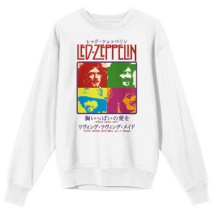 Led Zeppelin Colorful Band Member Squares Crew Neck Long Sleeve White Adult Sweatshirt - 1 of 2