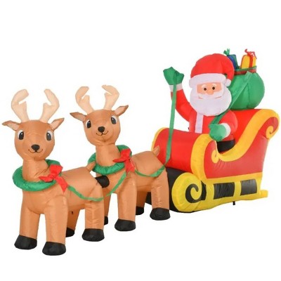 TopComfy Decorative Holiday Scene Props Christmas Decor Inflatable Santa Claus with Sleigh and Reindeer for Yard, Multicolored, 10.64"*6.3"*13.79"