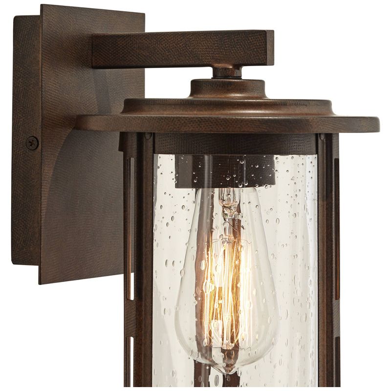 Franklin Iron Works Vintage Industrial Outdoor Wall Light Fixture Bronze Lantern 10 1/2" Seeded Glass Cylinder for Exterior Porch, 3 of 8