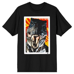 Jurassic Park Scary Dinosaur Crew Neck Short Sleeve Men's Black T-shirt - 1 of 3