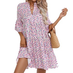 Womens V Neck Dress with Flutter Bell Sleeves Paisley Flowy Sundress Flounce Midi Tiered Dress Floral Summer Beach Dress - 1 of 4