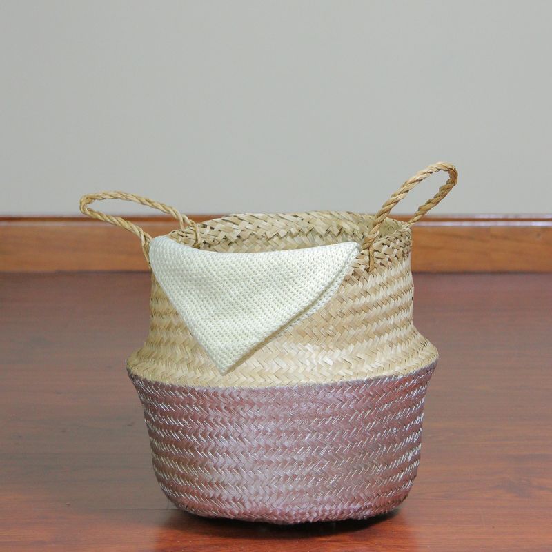 Northlight 13" Beige and Silver Seagrass Belly Wicker Basket with Handles, 3 of 4