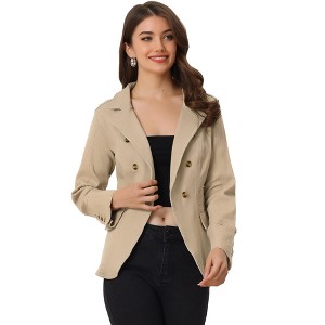 Allegra K Women's Regular Fit Casual Lapel Long Sleeve Denim Pockets Blazer - 1 of 4