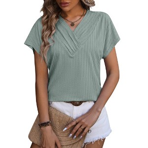 Clearlove Womens Tshirts V-Neck Short Sleeve Top with Chain Jacquard Pattern Summer Casual Blouses - 1 of 4