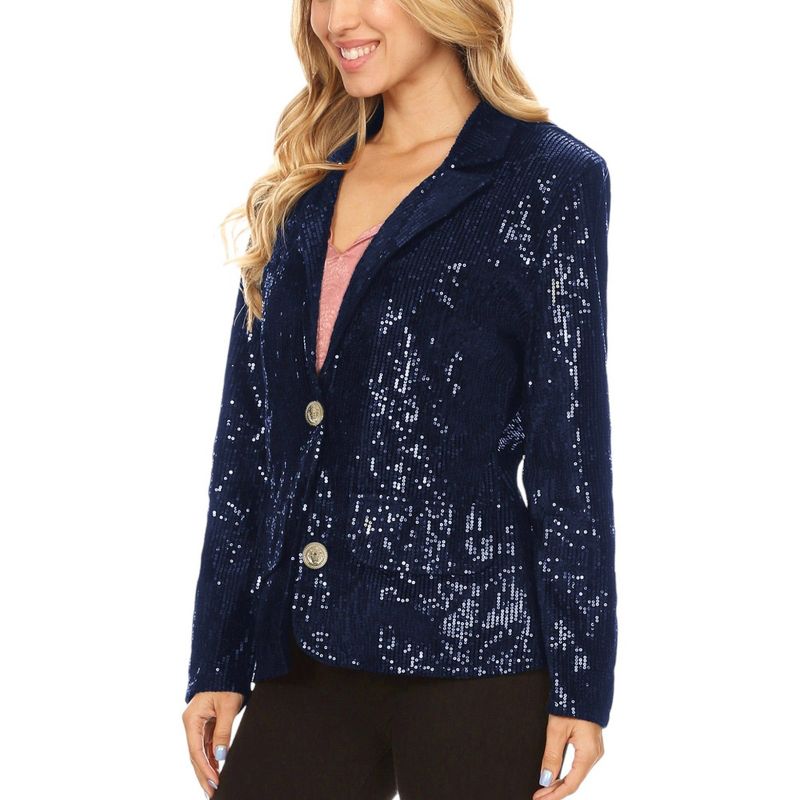 Anna-Kaci Women's Long Sleeve Sparkle Sequin Two Button Blazer Jacket, 1 of 5