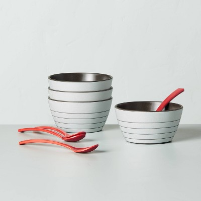 8pc Bamboo Melamine Stripes Dessert Bowl & Spoon Set Light Gray - Hearth & Hand™ with Magnolia