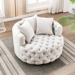 42.5" Wide Fully Assembled Round Upholstered Tufted Swivel Barrel Chair and a Half - Kinwell - 1 of 4
