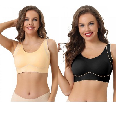 Allegra K Women's Non-wire Lightly Push Up Workout Comfort Sleeveless Sports Bras 2 Packs